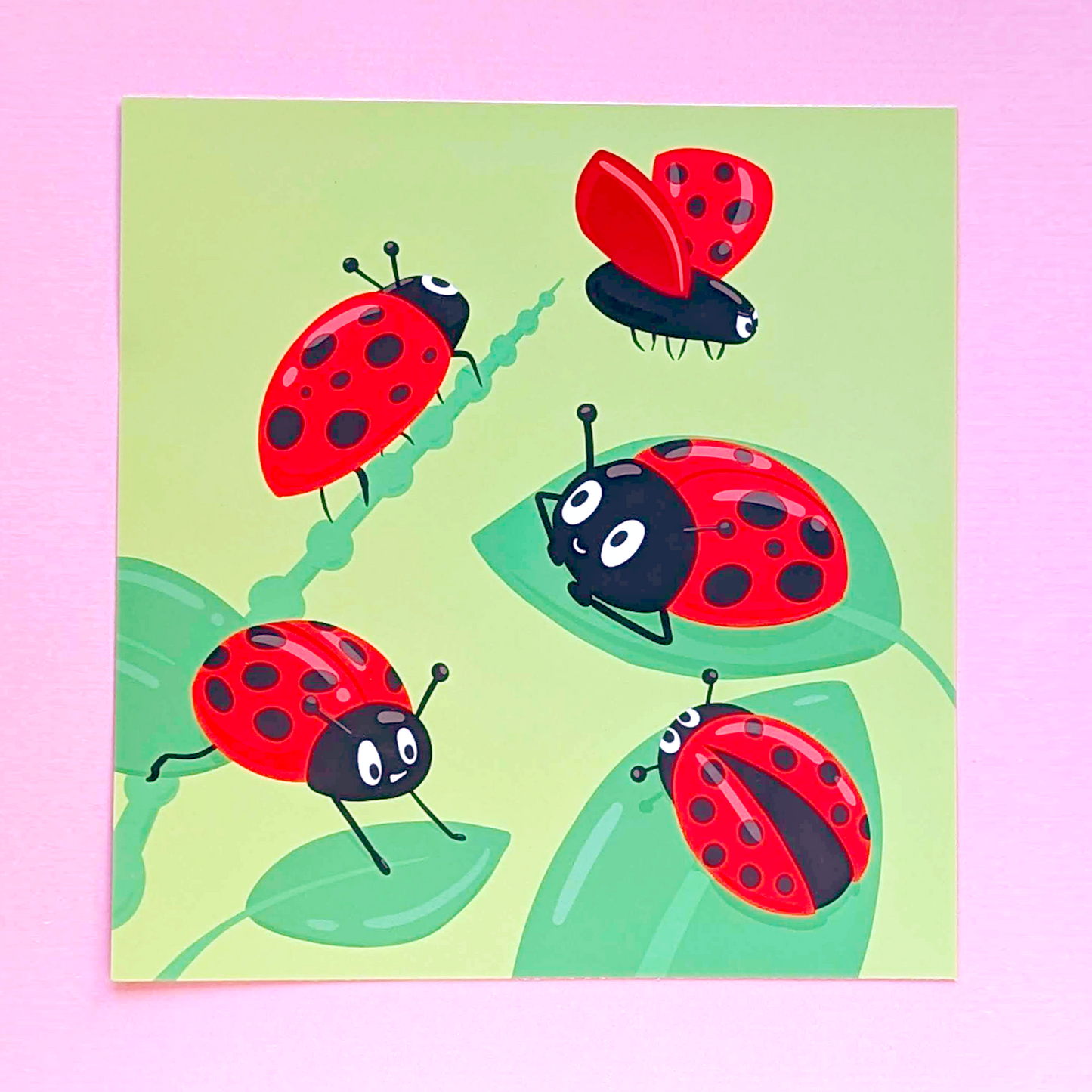 Cute Ladybugs Illustration - 8x8 Art Print