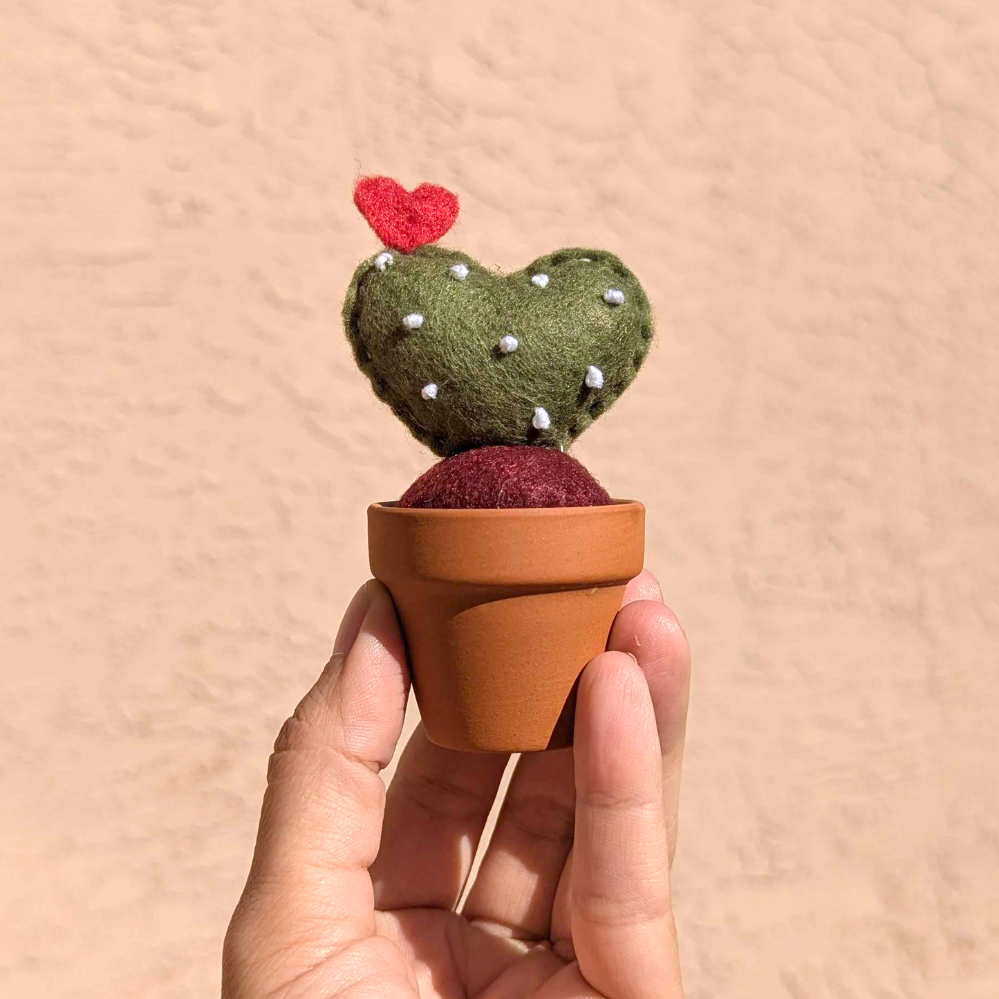 Felt Heart Cactus in Terracotta Pot