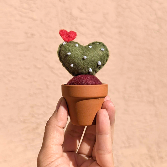 Felt Heart Cactus in Terracotta Pot