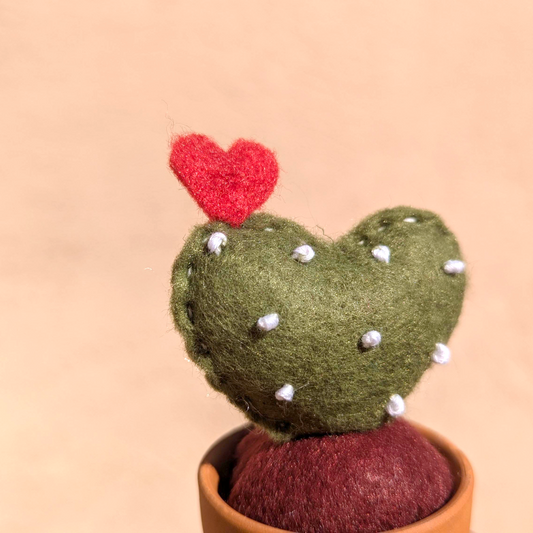 Felt Heart Cactus in Terracotta Pot