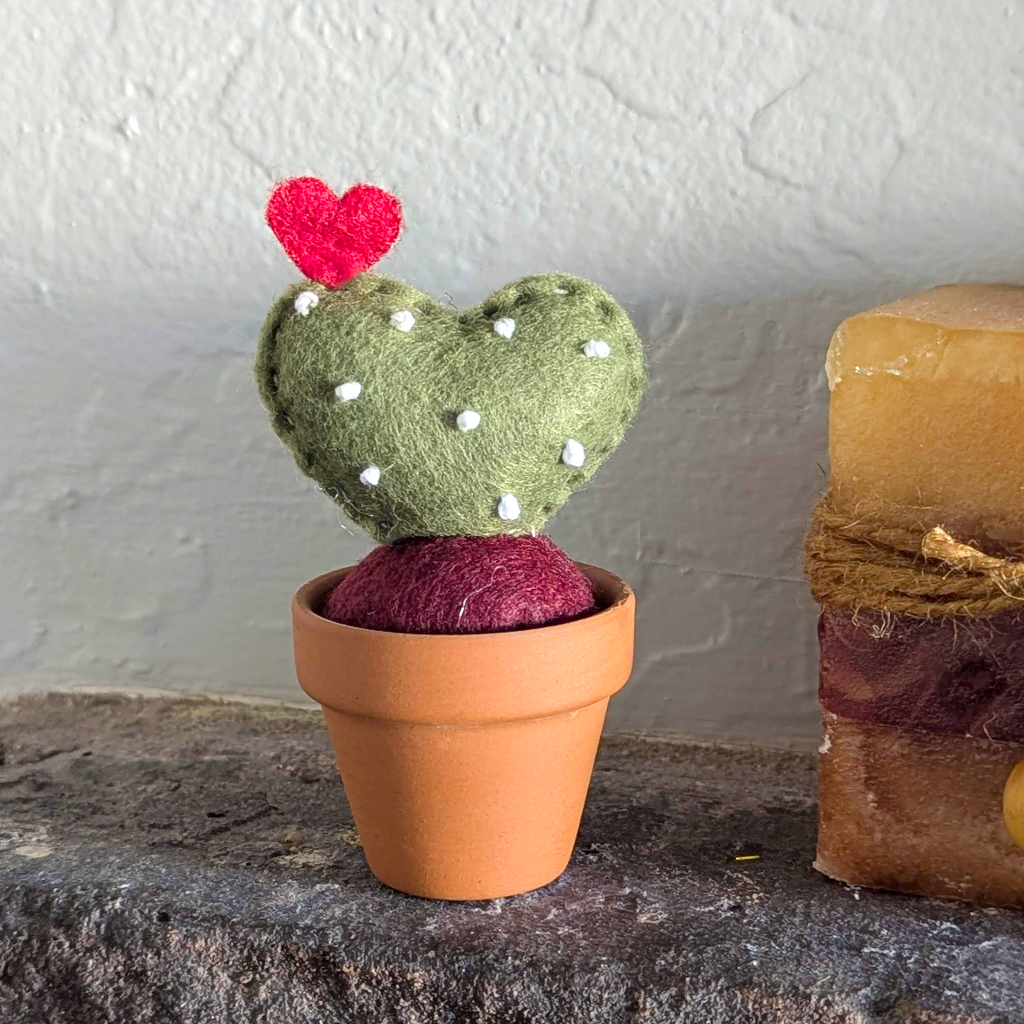 Felt Heart Cactus in Terracotta Pot