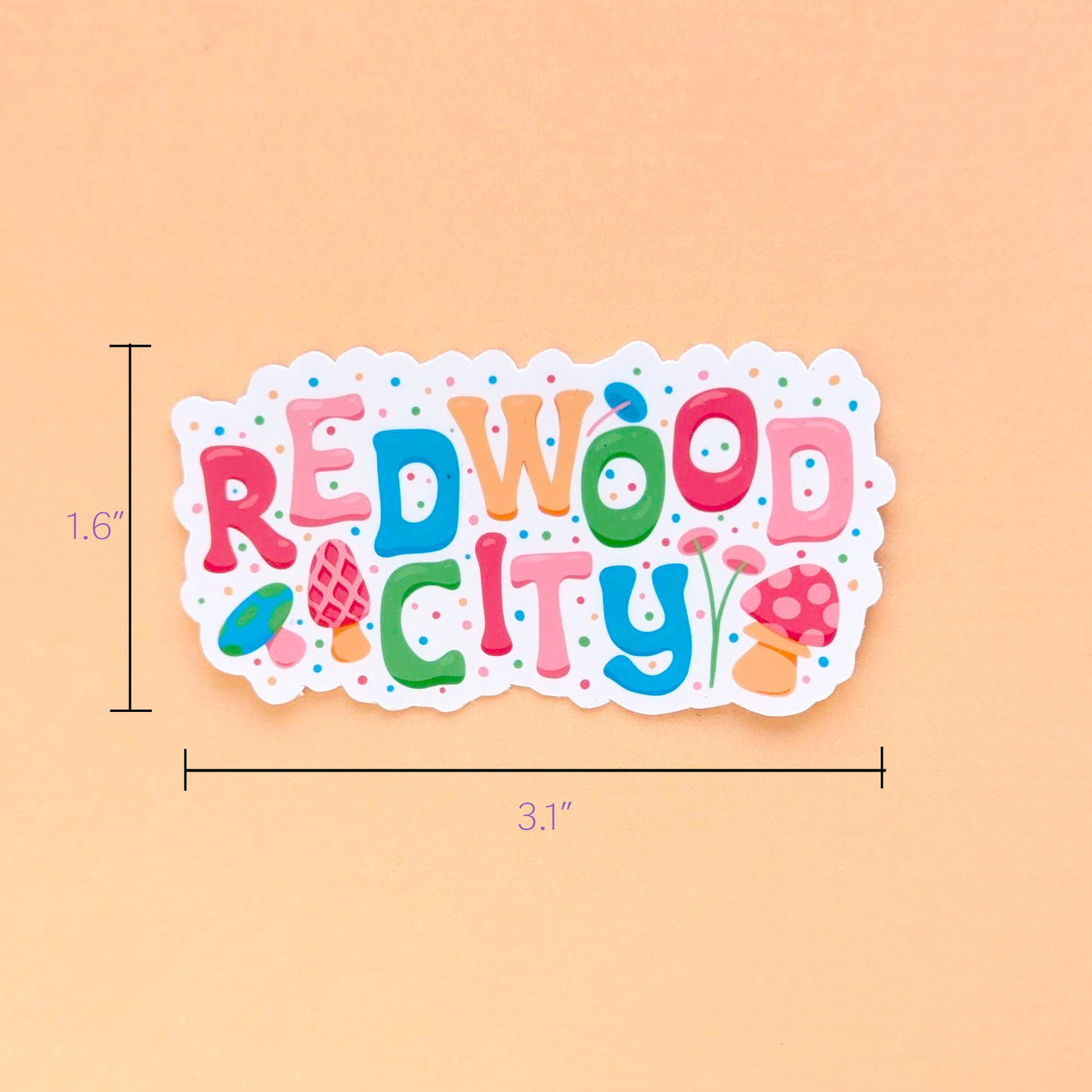 Redwood City - City Vinyl Sticker - Mushroom Design