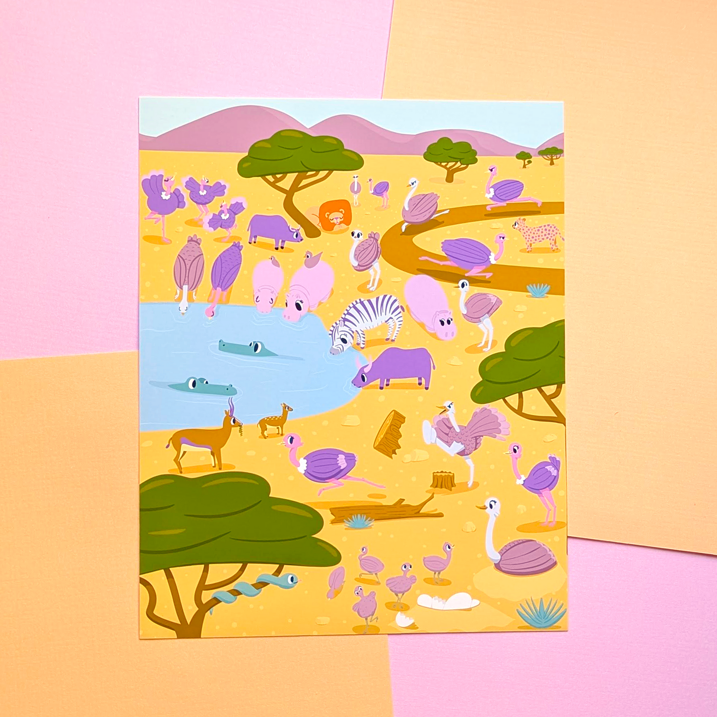 The Cutest Watering Hole in the Sahara - Illustration Art Print