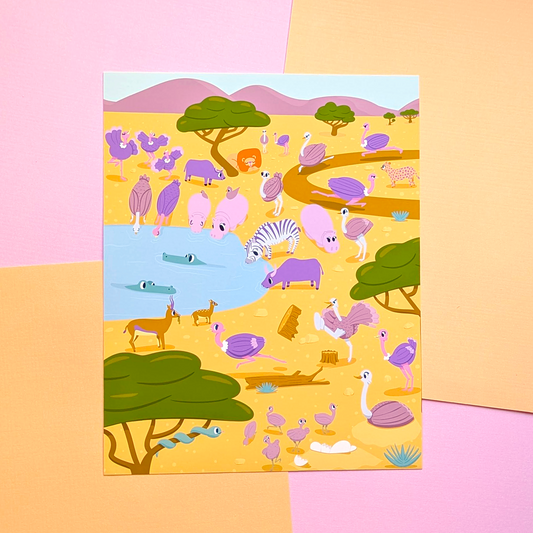 The Cutest Watering Hole in the Sahara - Illustration Art Print