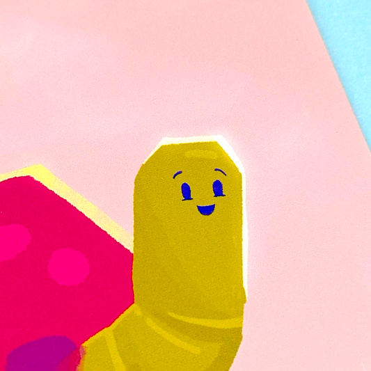 Cute Worm in an Apple Illustration - 8x8 Art Print