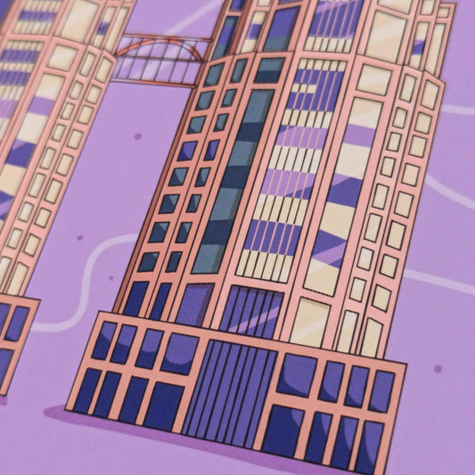 Bay Area Skylines: Hand-Drawn Oakland Architecture Art Print  | Ronald V. Dellums Federal Building