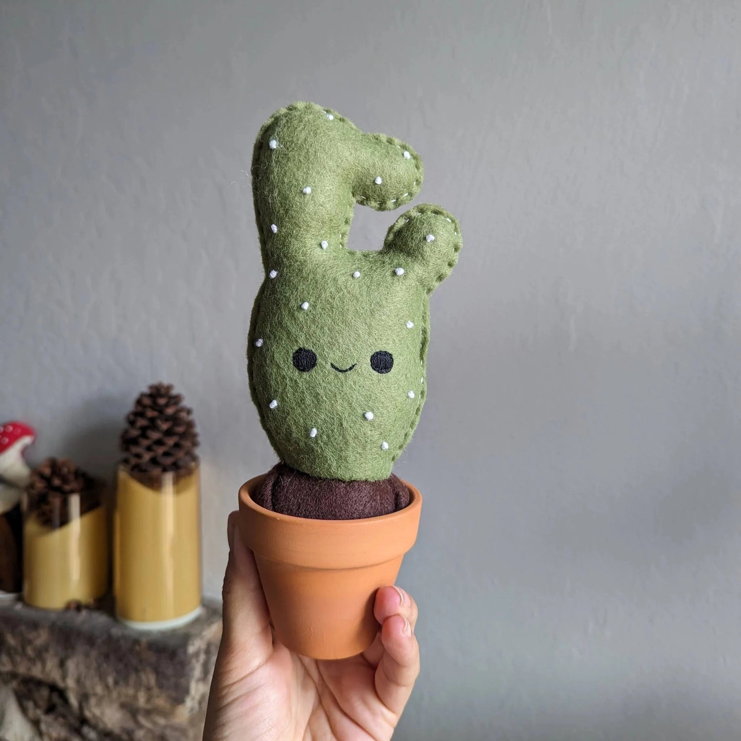 Cheerful Felt Cactus with Cute Face