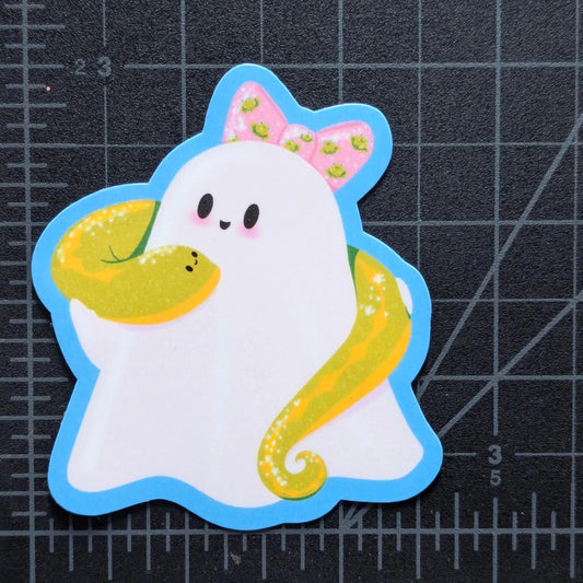 Cute Ghost holding a Snake Vinyl Sticker