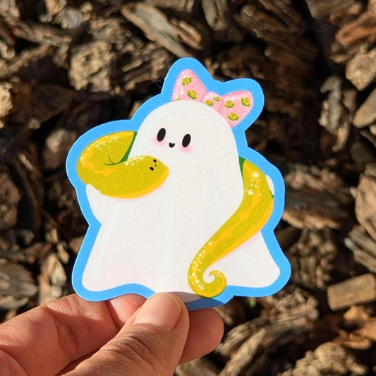 Cute Ghost holding a Snake Vinyl Sticker