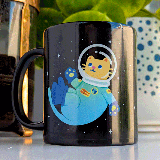 Space Snail and Space Cat Black Glossy Mug