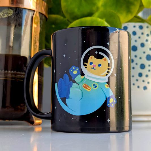 Space Snail and Space Cat Black Glossy Mug