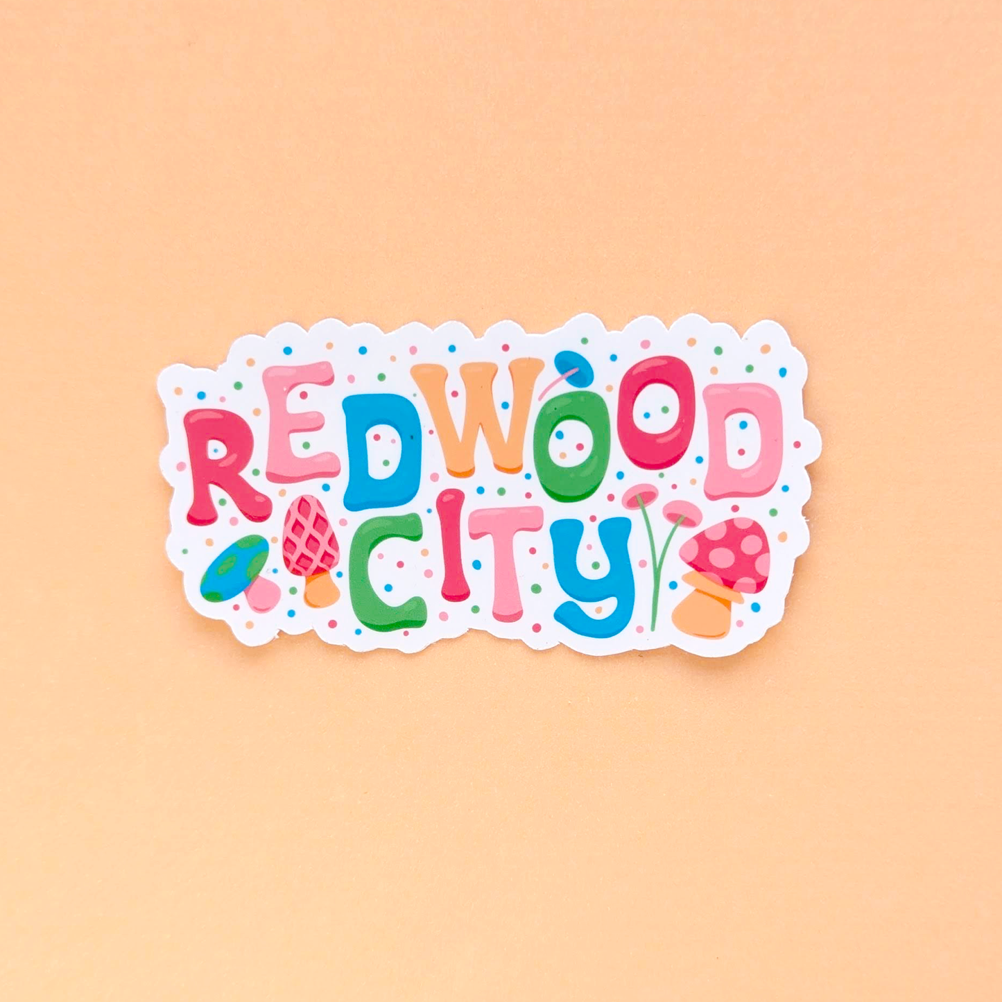 Redwood City - City Vinyl Sticker - Mushroom Design