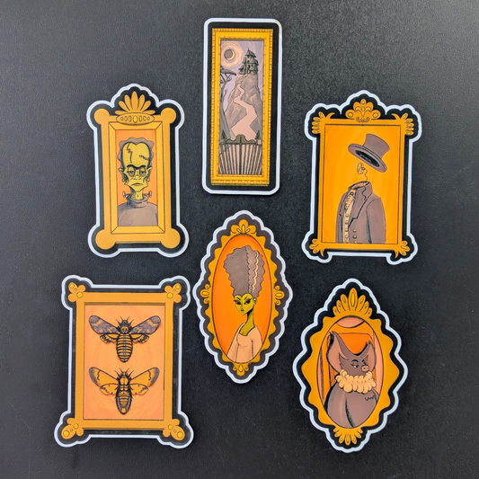 Gothic Gallery Wall Vinyl Stickers of Monsters and Vignettes | Sticker Set with 6 unique designs