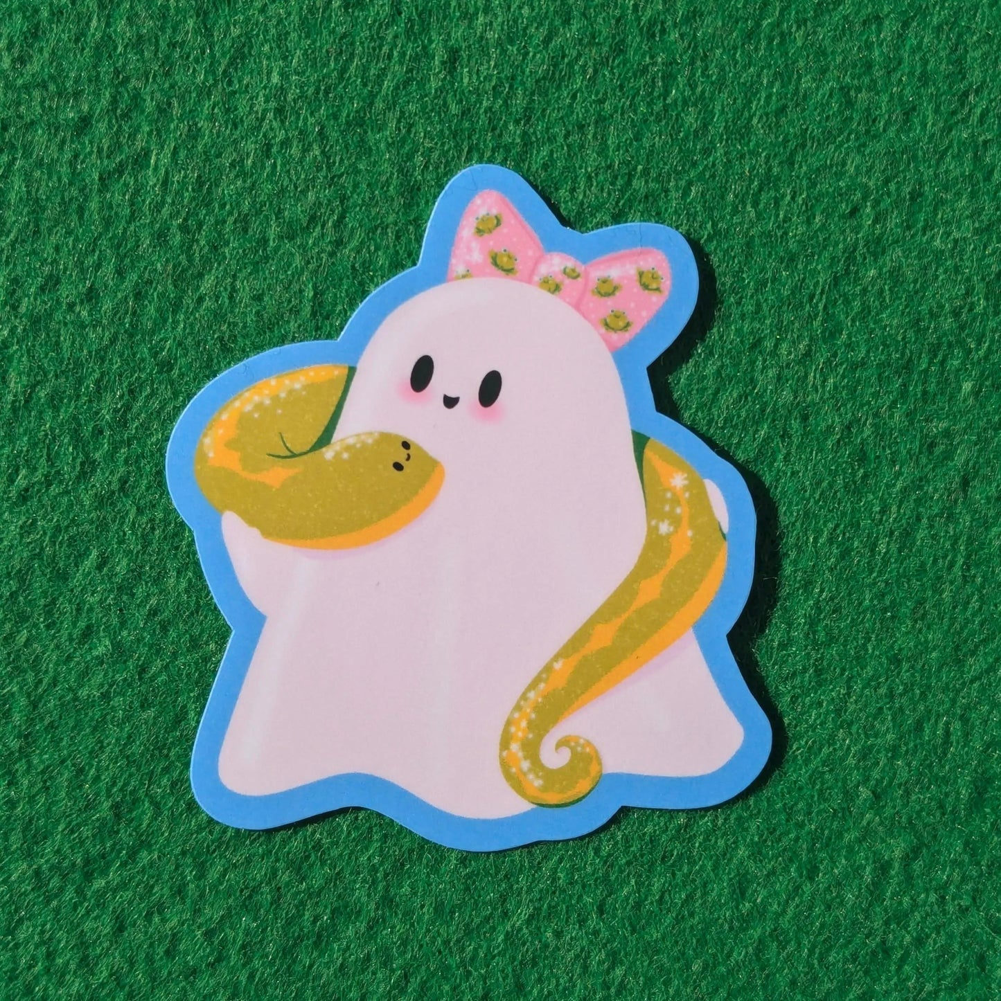 Cute Ghost holding a Snake Vinyl Sticker