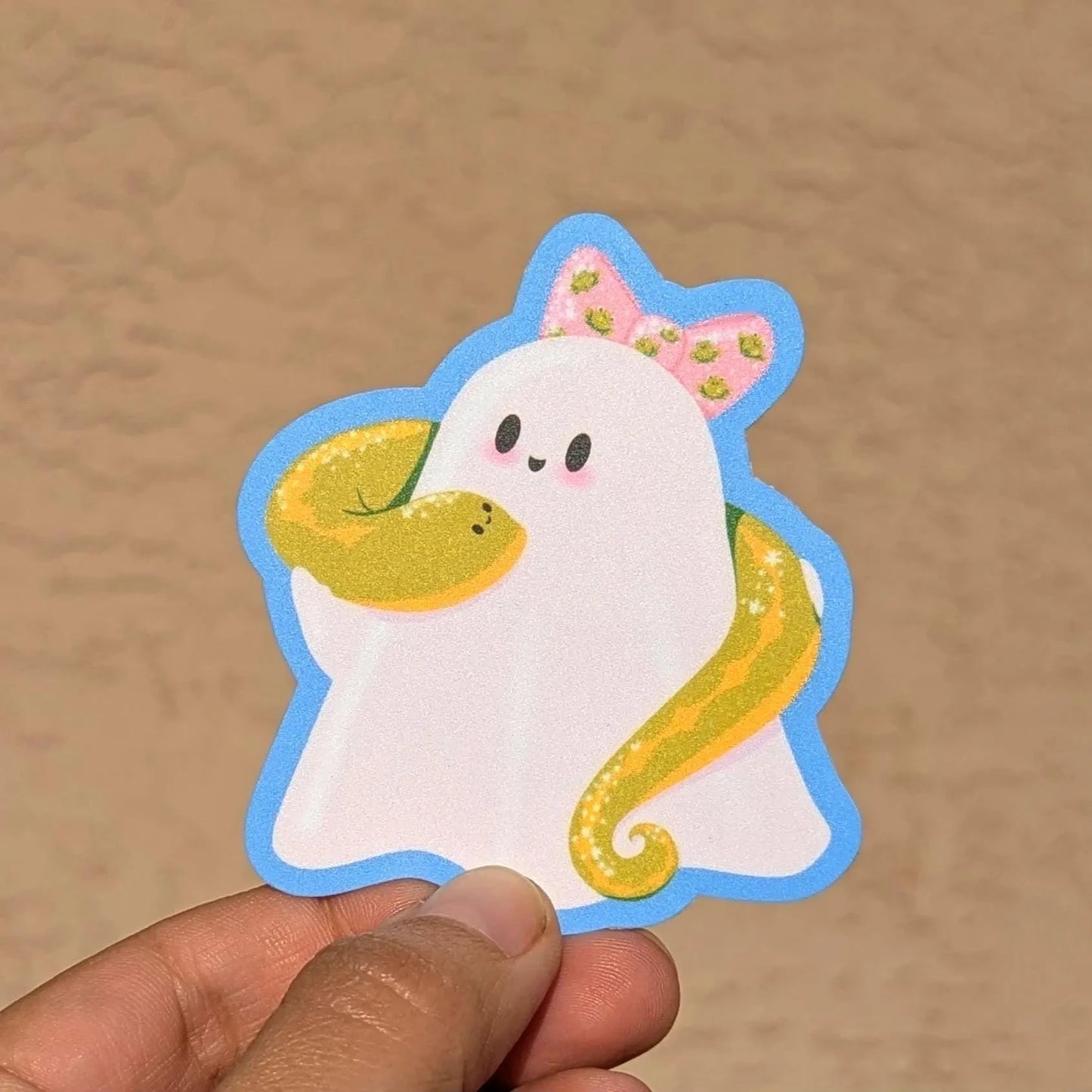 Cute Ghost holding a Snake Vinyl Sticker