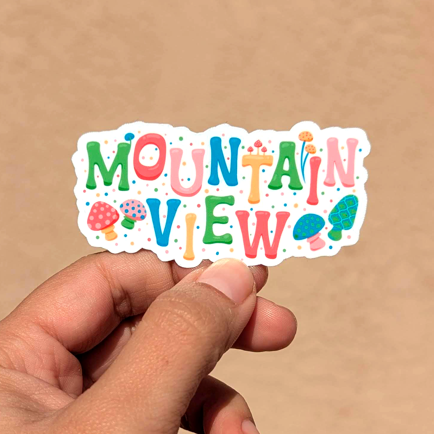 Mountain View City Vinyl Sticker - Mushroom Design