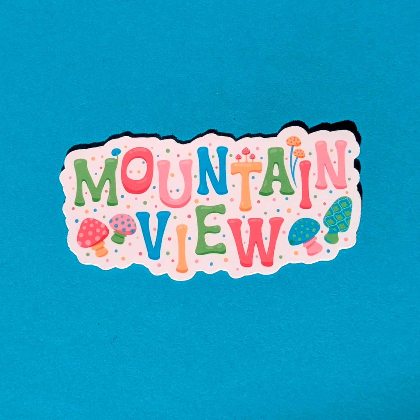 Mountain View City Vinyl Sticker - Mushroom Design